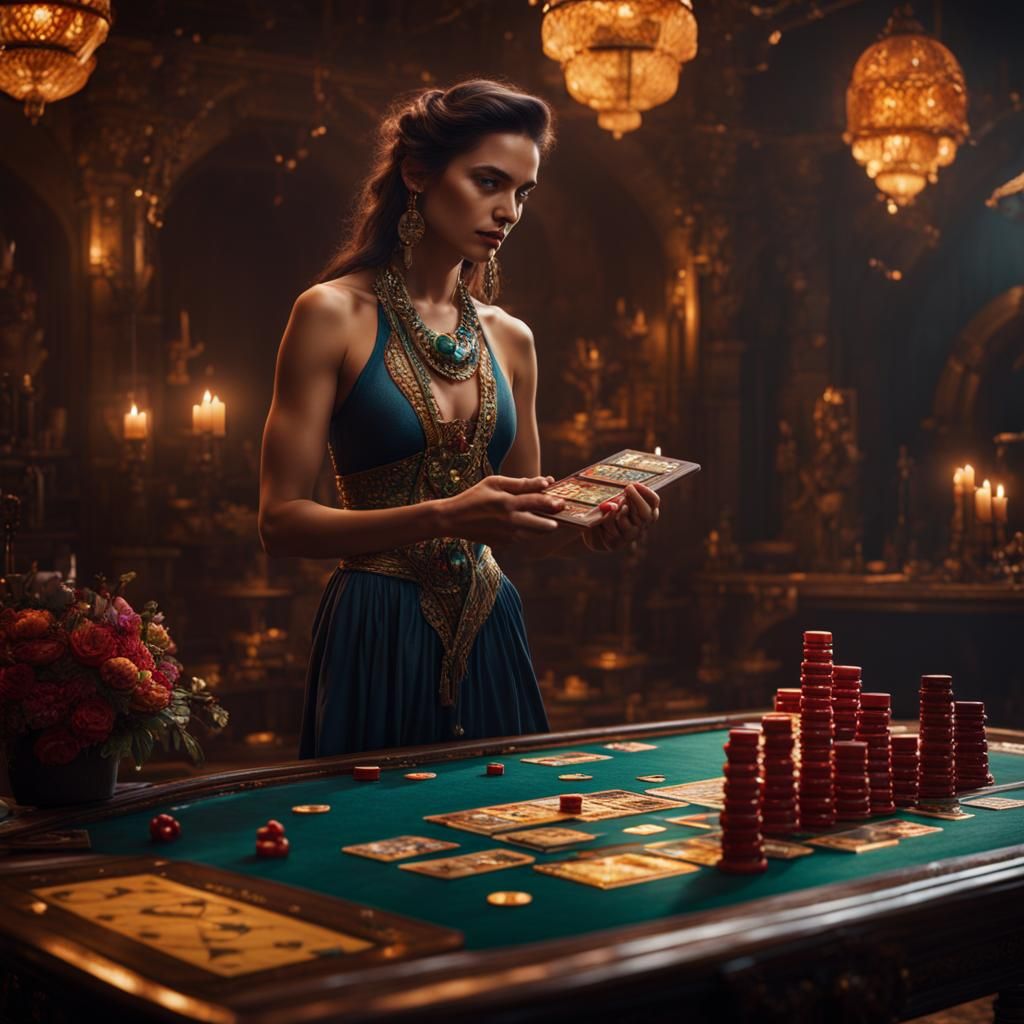 Nude Woman Plays Board Game: Fantasy Concept Art