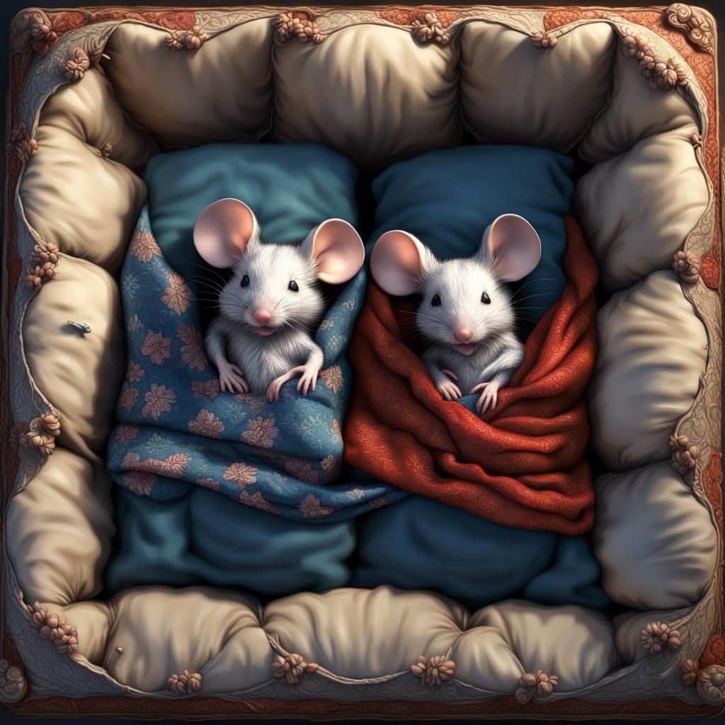 Two Mice Sleeping Together as Detailed Matte Painting