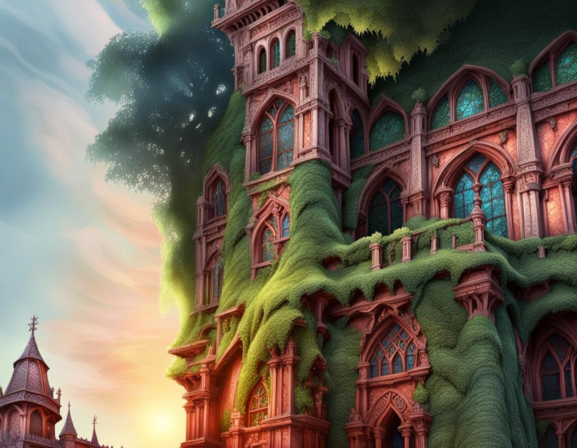 Enchanted Fairy Palace in Magic Tree Illustration