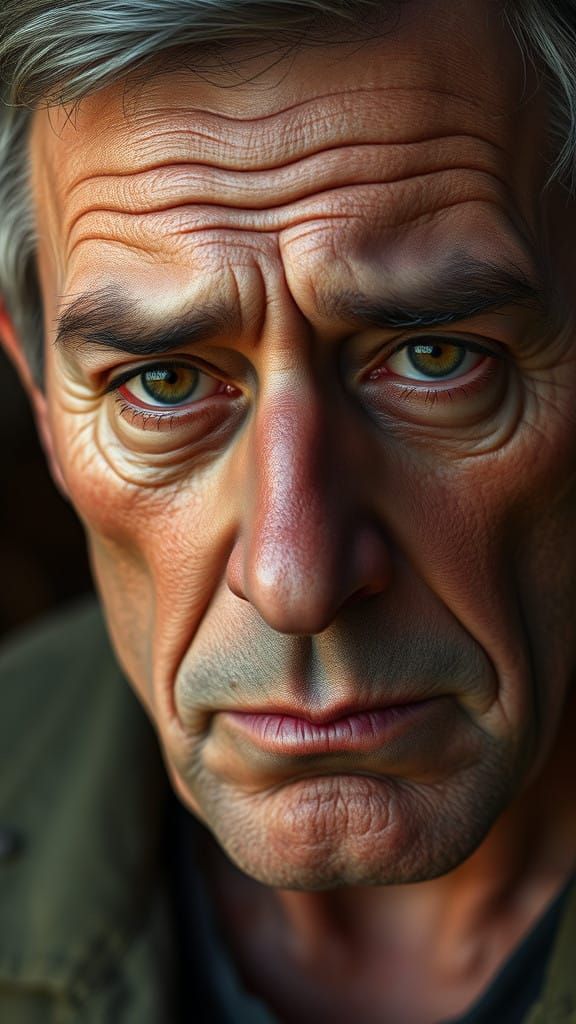 Tired Man's Concerned Face in Disney Pixar Style