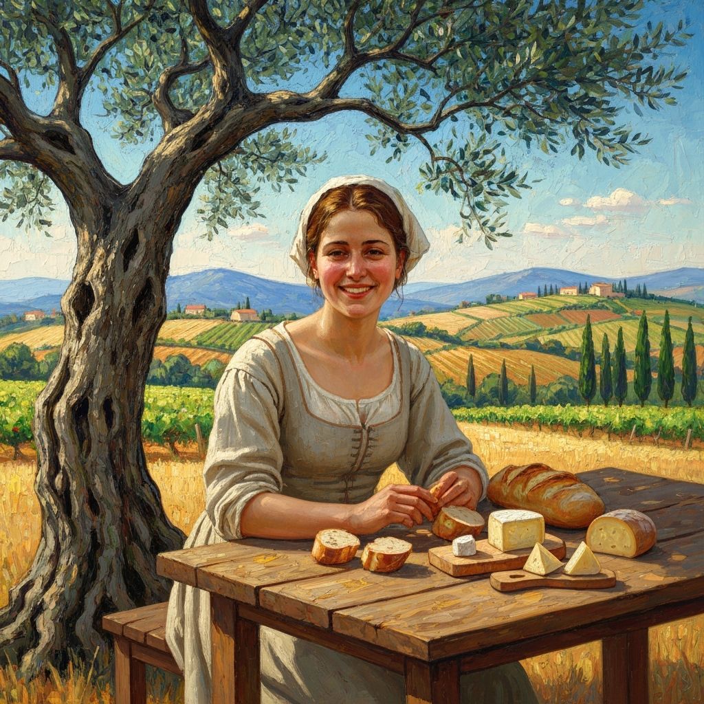 Renaissance Woman Enjoys Italian Countryside Meal