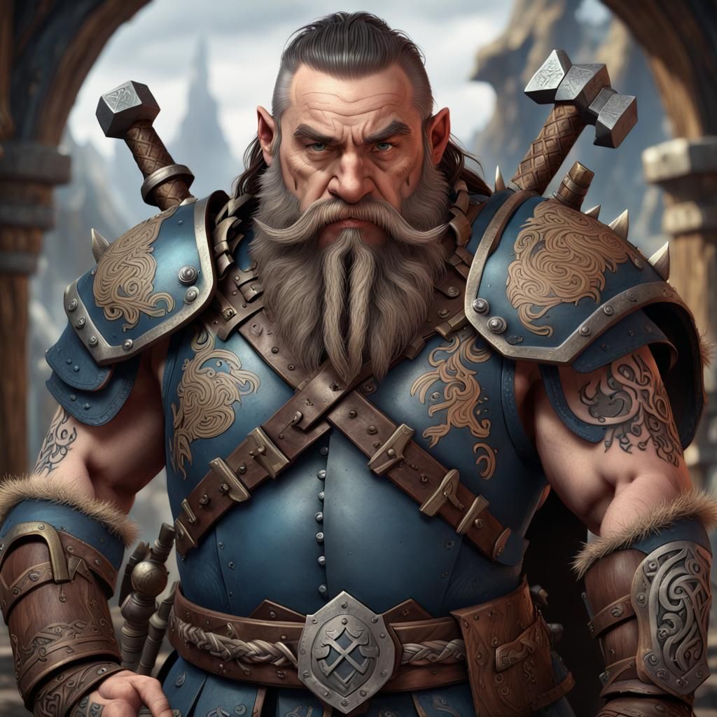 Dwarf Warrior with Runes, Detailed Fantasy Art