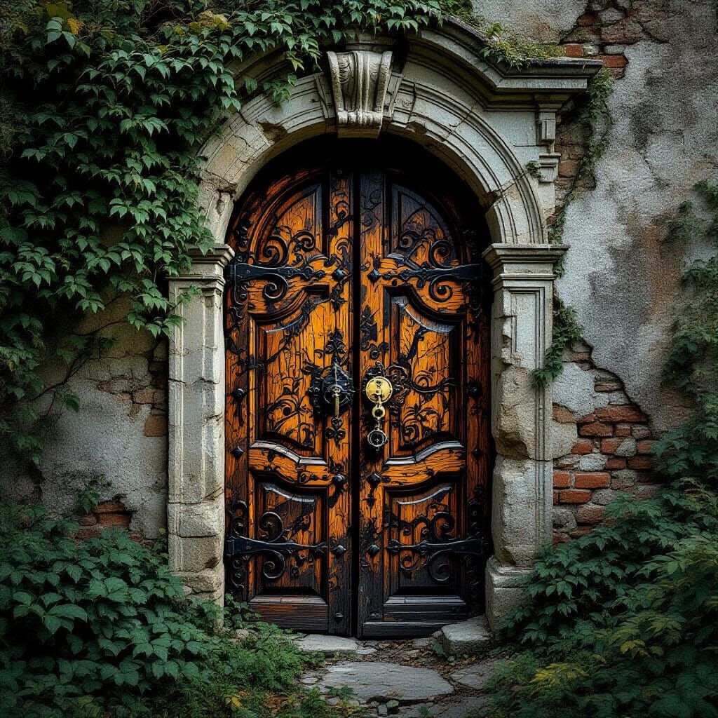 Mysterious Door in Palace Ruins: Cubist Style