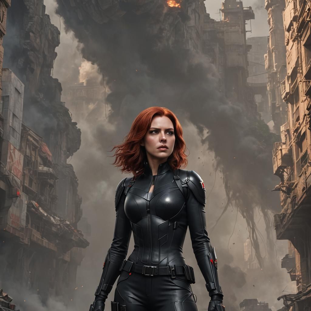 Black Widow Side Profile in Detailed Matte Painting