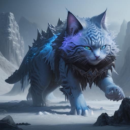 Detailed Ice Cat Fantasy Concept Art