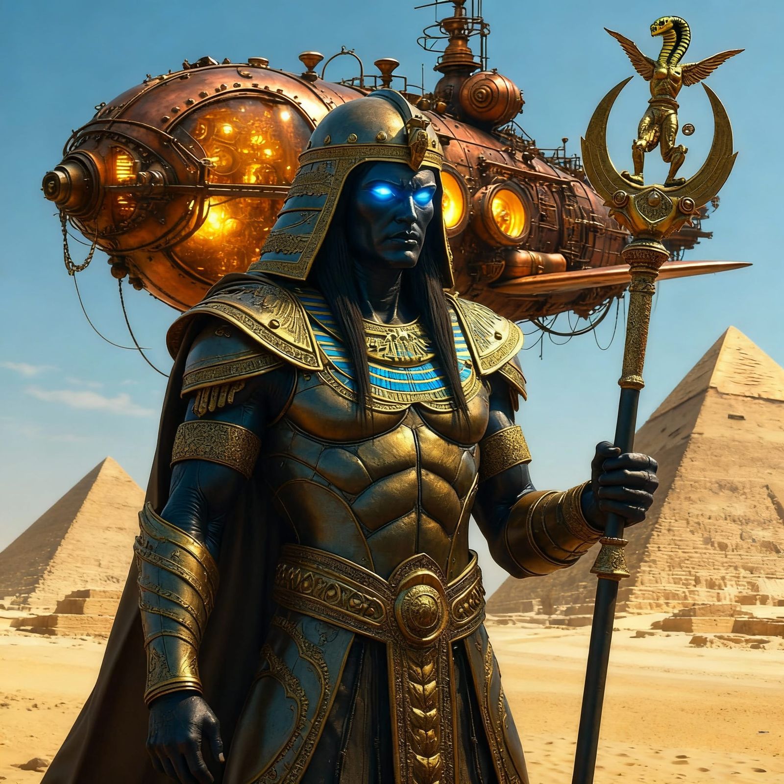 Egyptian Warrior with Spaceship in Background