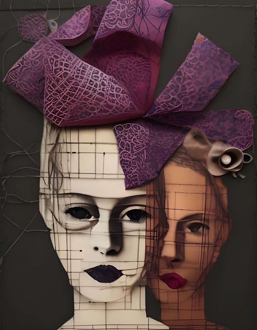 Detailed Fabric Collage Portrait with Mixed Media Elements