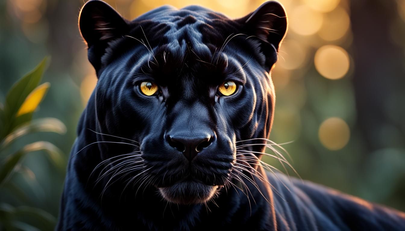 Majestic Black Panther Portrait in Golden Hour