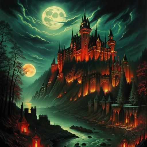 Dracula's Castle: A Cinematic Horror Illustration