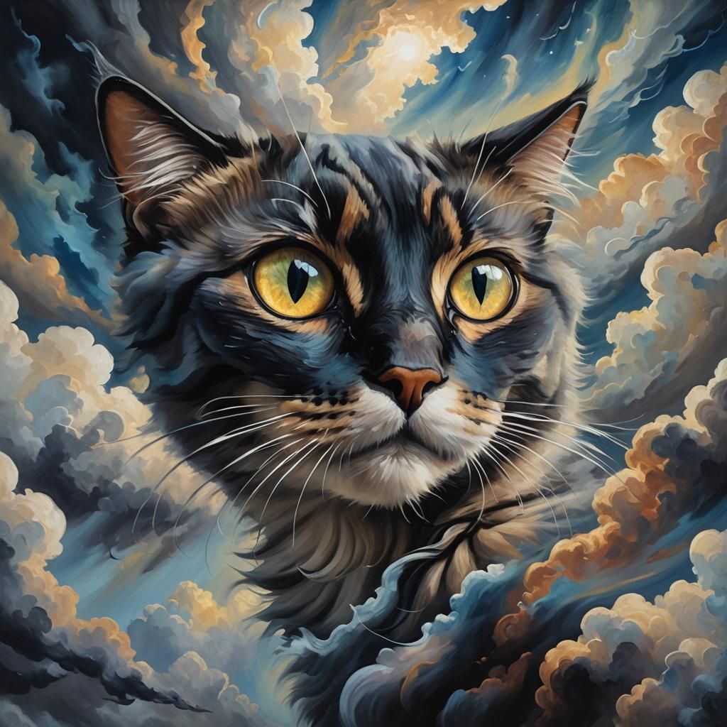 Surreal Cat Eye in Dreamlike Oil Painting