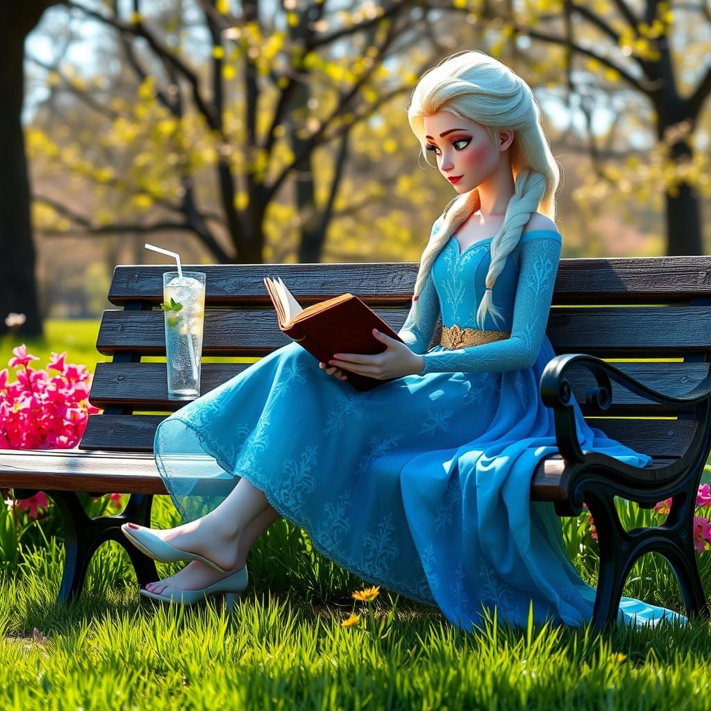 Elsa's Whimsical Spring Afternoon in a 3D Art Style
