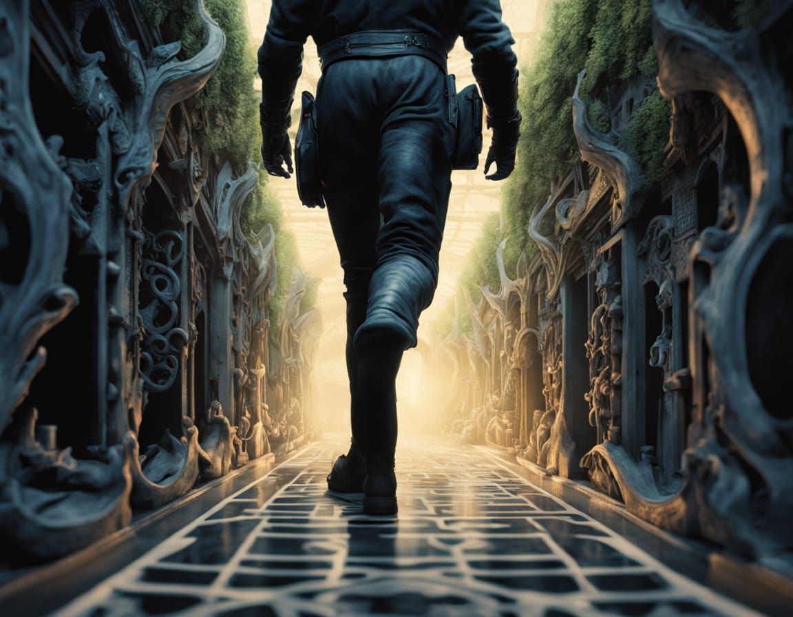 Man in Edwardian Boots Navigates Occult Hedge Maze