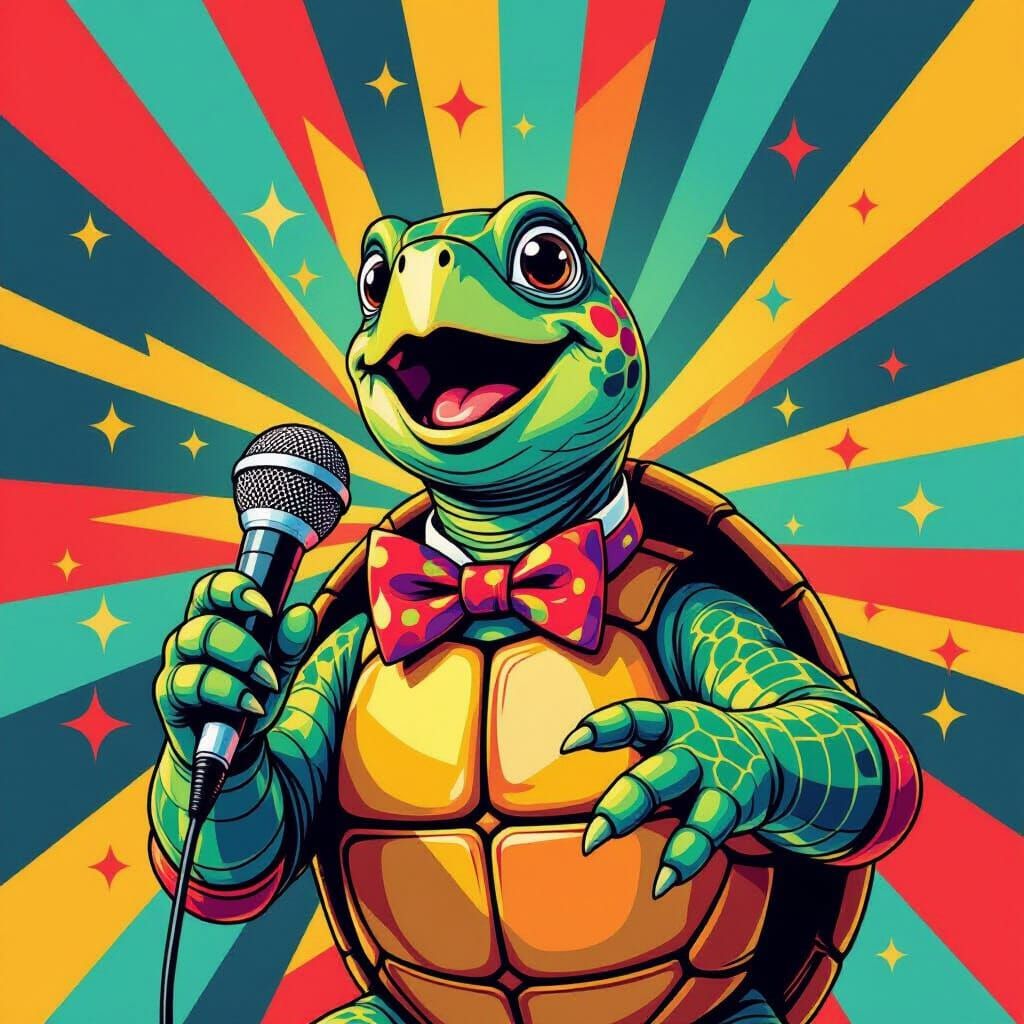 Singing Turtle in Pop Art Screen Print Style