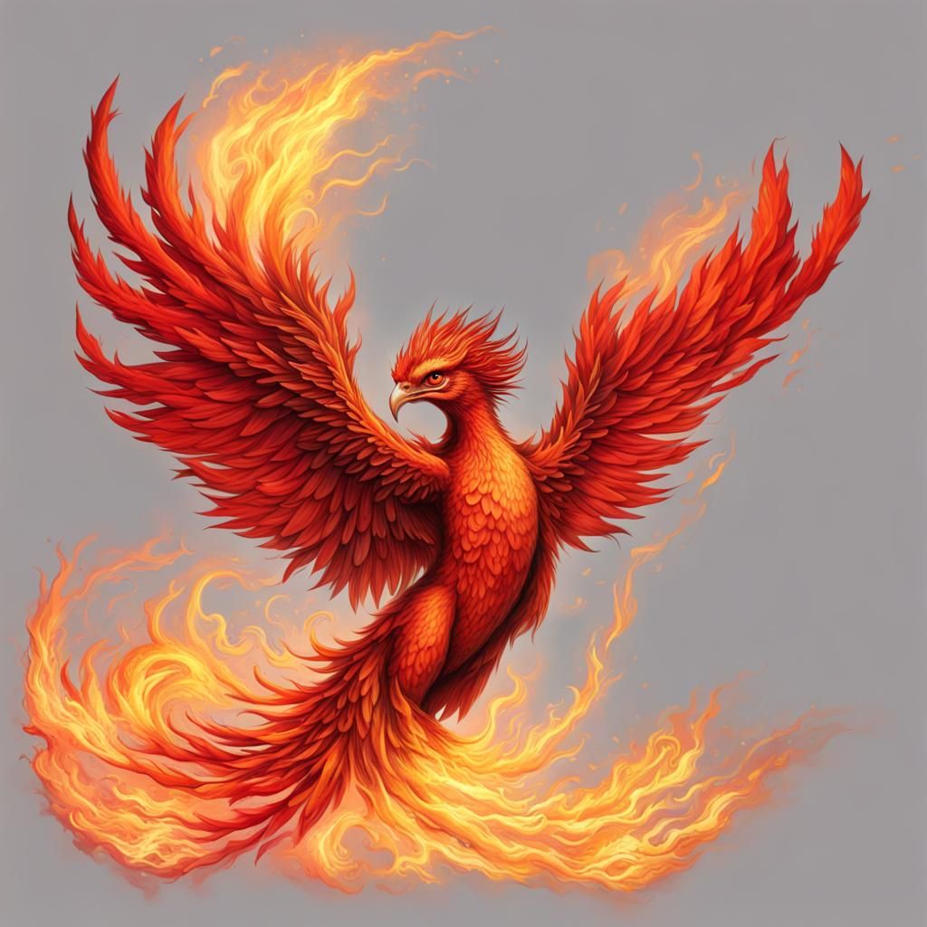 Red Phoenix Reborn from Ashes in Flight