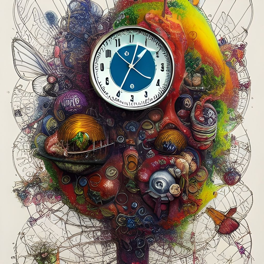 Fairy with Atomic Clock Ink Illustration