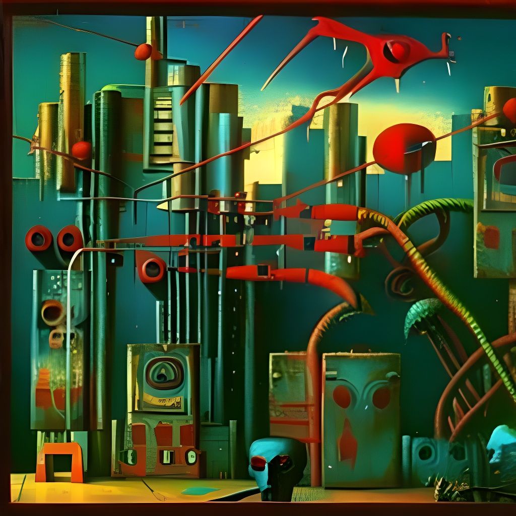 Futuristic Robot Carnage in Surrealist Style