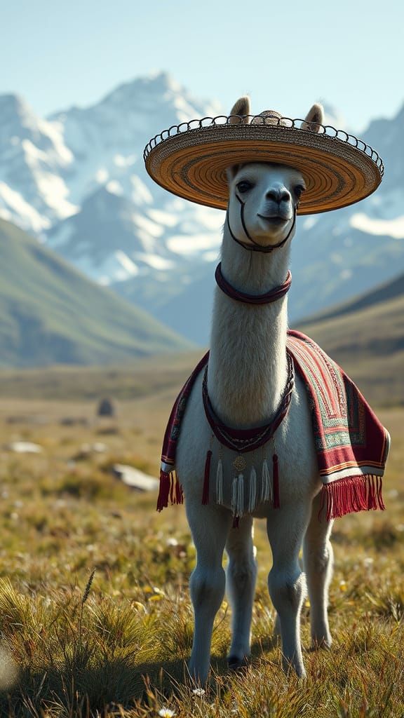 Llama in Sombrero: Digital Art Style