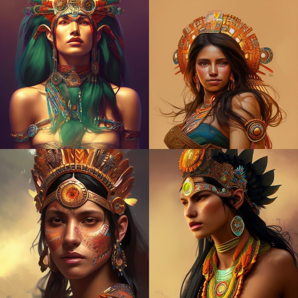 Xōchiquetzal: Aztec Goddess Portrait in Art Nouveau Style