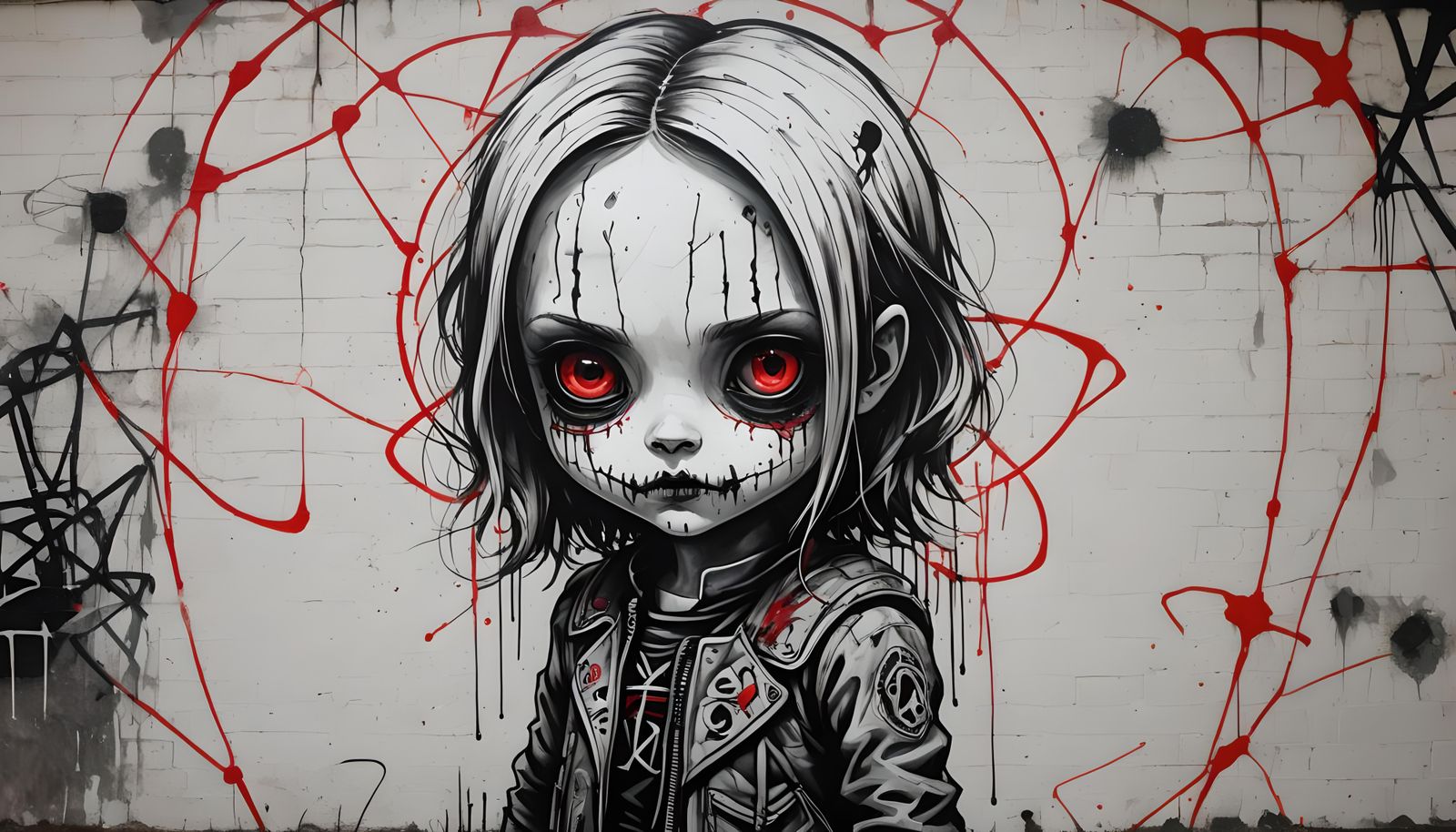 Defiant Girl Graffiti Mural in Horror Style