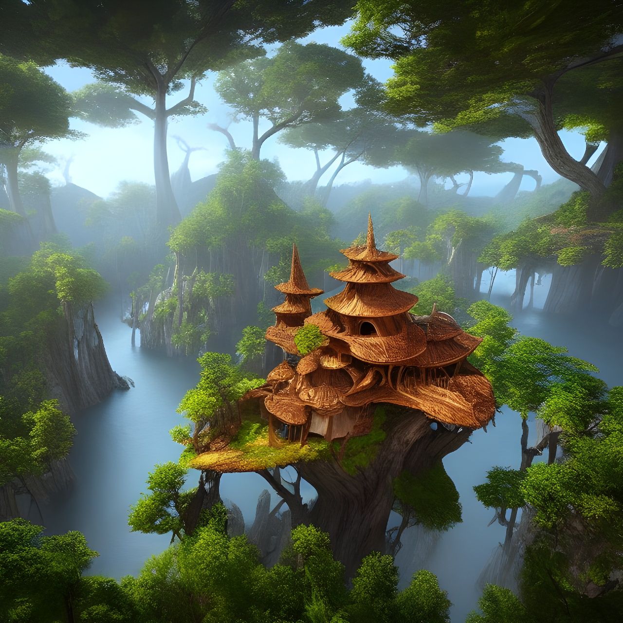 Elven settlement above the lake