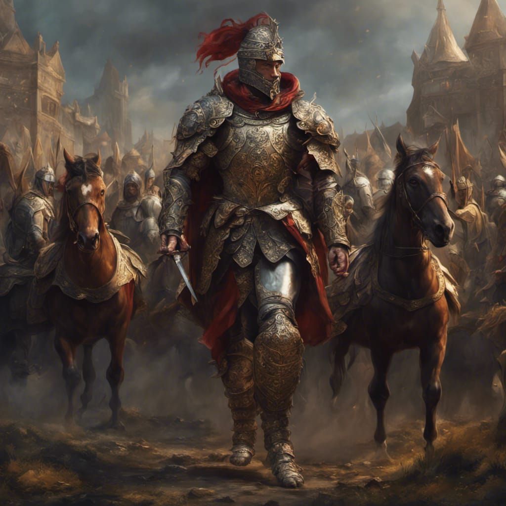 Heroic Leader Directs Army: Renaissance-style Fantasy Art