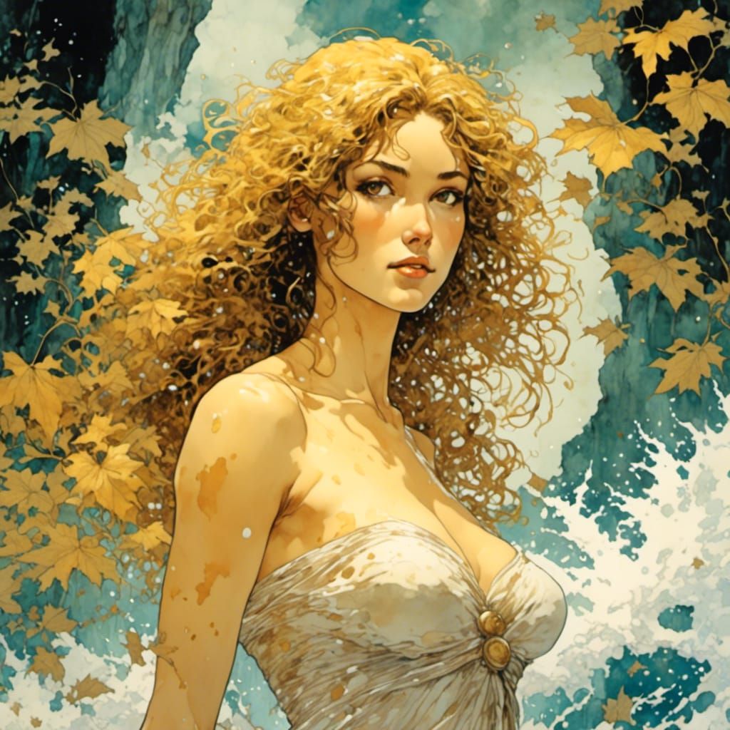 Sensual Portrait with Golden Eyes in Comic Art Style