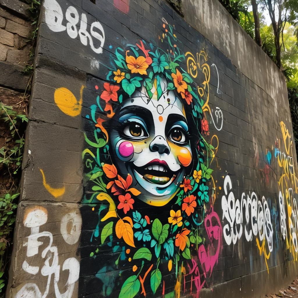 Glowing Orb in Dark Forest Graffiti Art