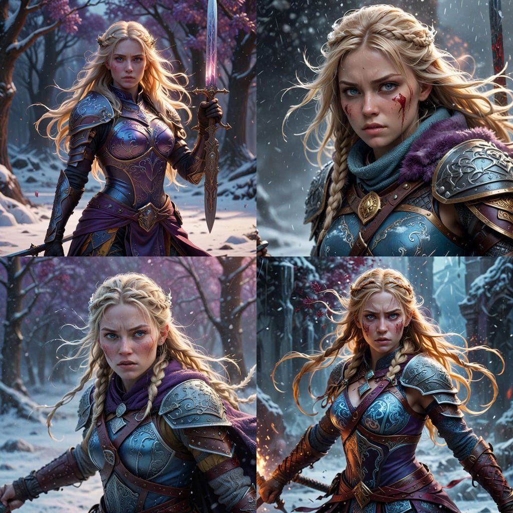 Viking Warrior Empresses in Dark Fantasy Oil Painting