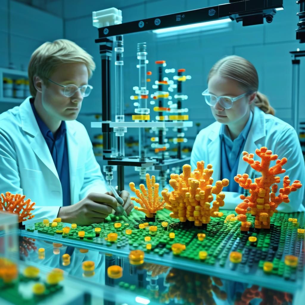Lego Scientists Cultivating Coral: Charcoal Drawing