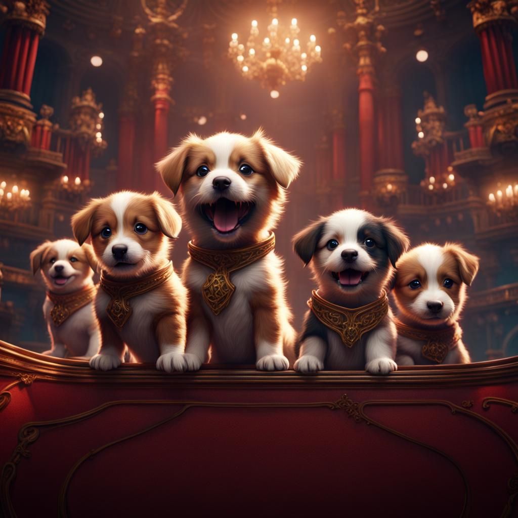 Puppies Sing Opera: Detailed Fantasy Concept Art