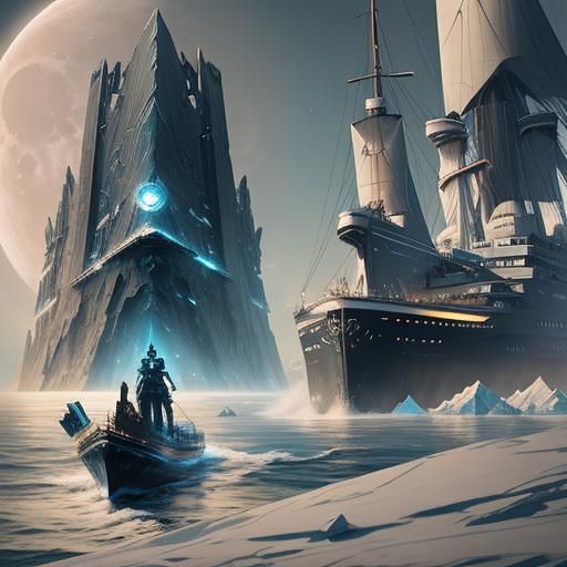 Futuristic Titanic Destroys Iceberg in Detailed Digital Pain...