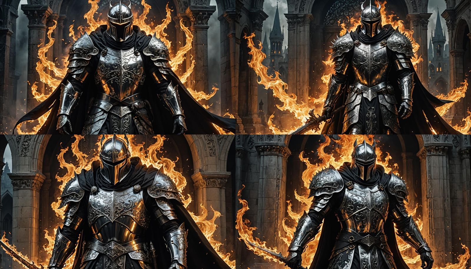 Armored Knight in Tenebrism Style Protects Afterlife Gateway