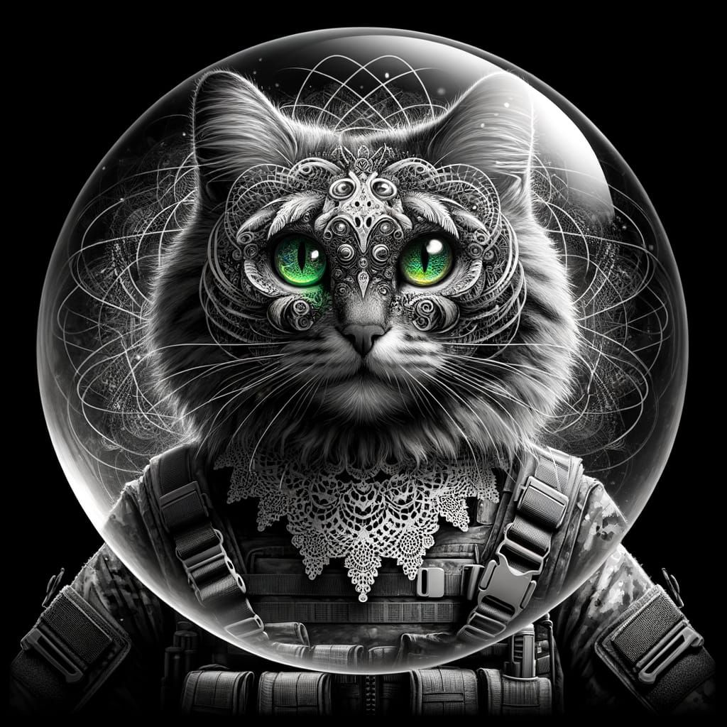 Monochrome Cat in Tactical Gear Masters Optical Illusions