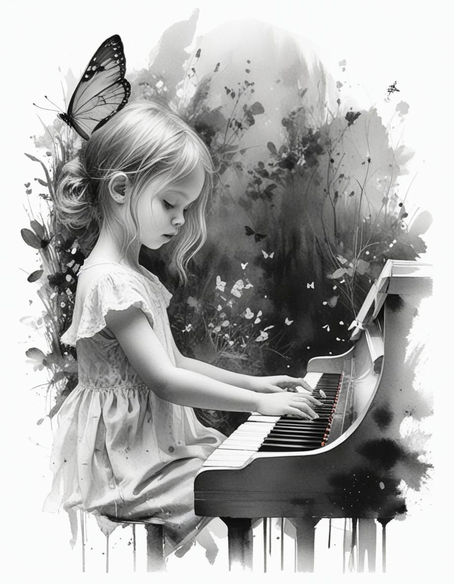 girl playing piano in the garden
