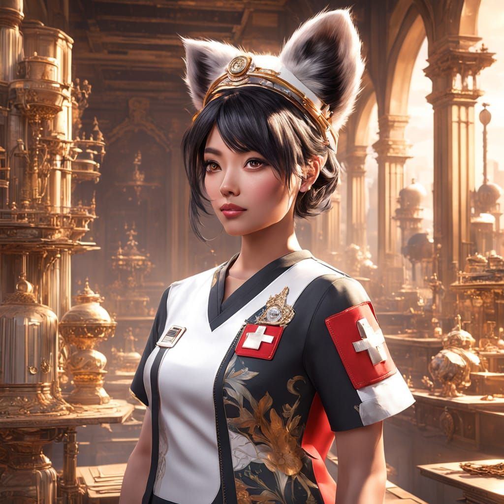 Anime-Inspired Feline Nurse Concept Art