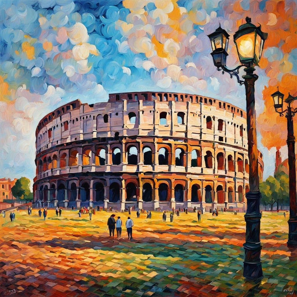 Neo-Impressionist Painting of the Colosseum in Rome