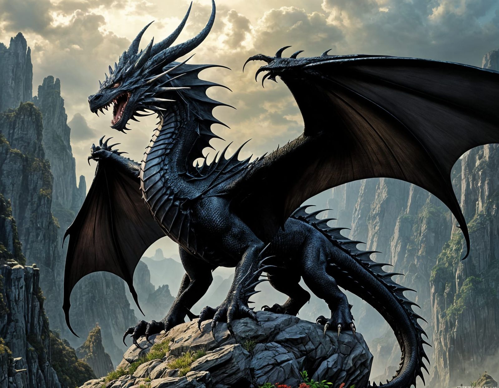 Majestic Black Dragon in Refined Fantasy Style