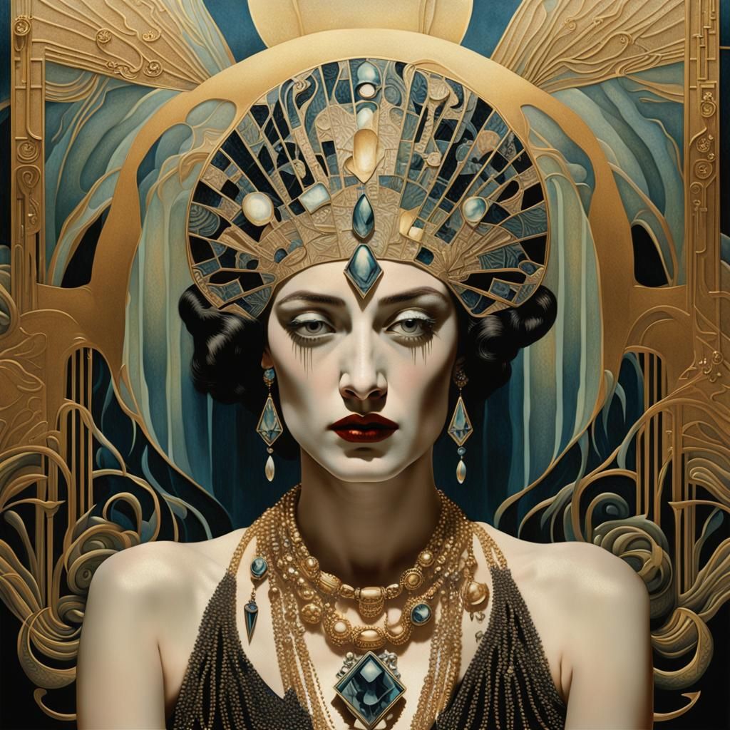 Surreal Art Deco Femme Fatale in Dreamlike State