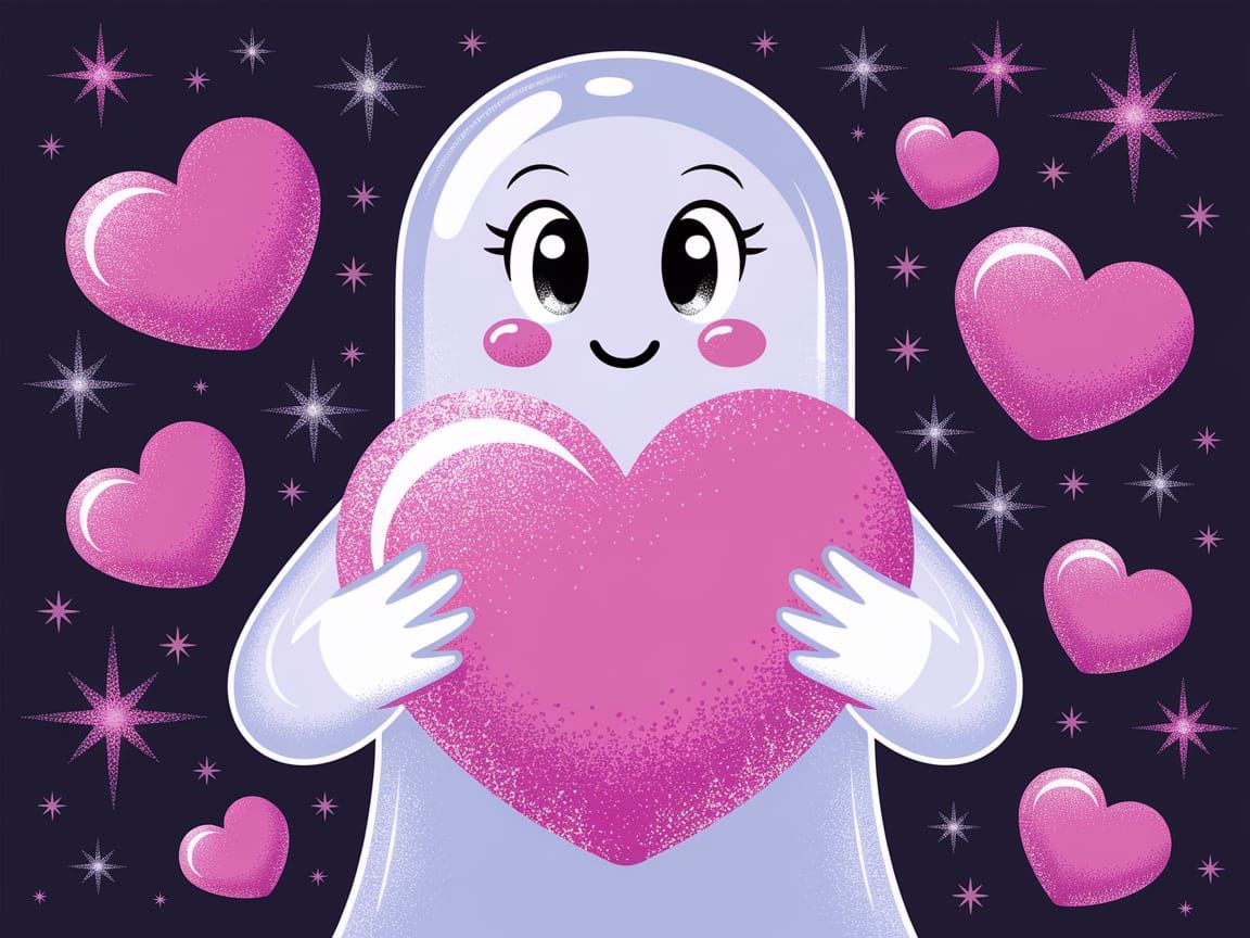 Ghostly Figure Holding Heart in Dreamy Digital Art