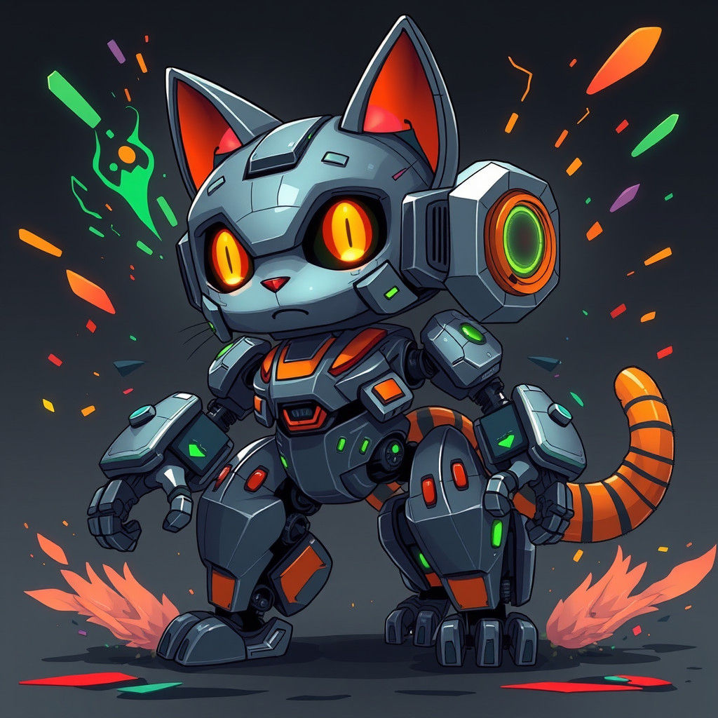 Anime Cat Robot in Asymmetrical Grid