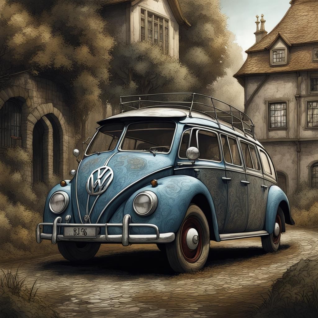 Volkswagen in Style of Albrecht Dürer Etching