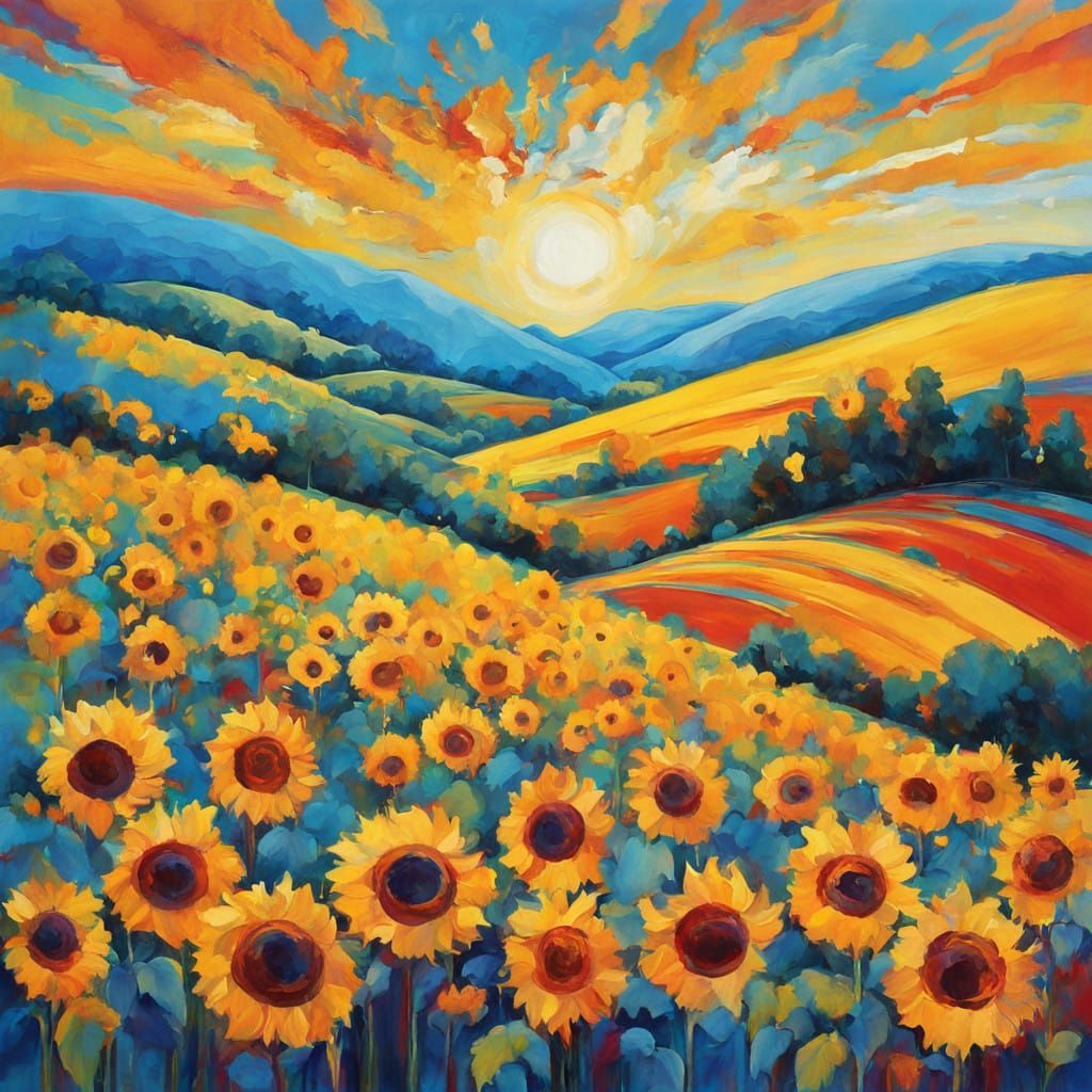 Vibrant Abstract Sunflower Field in Expressive Brushstrokes