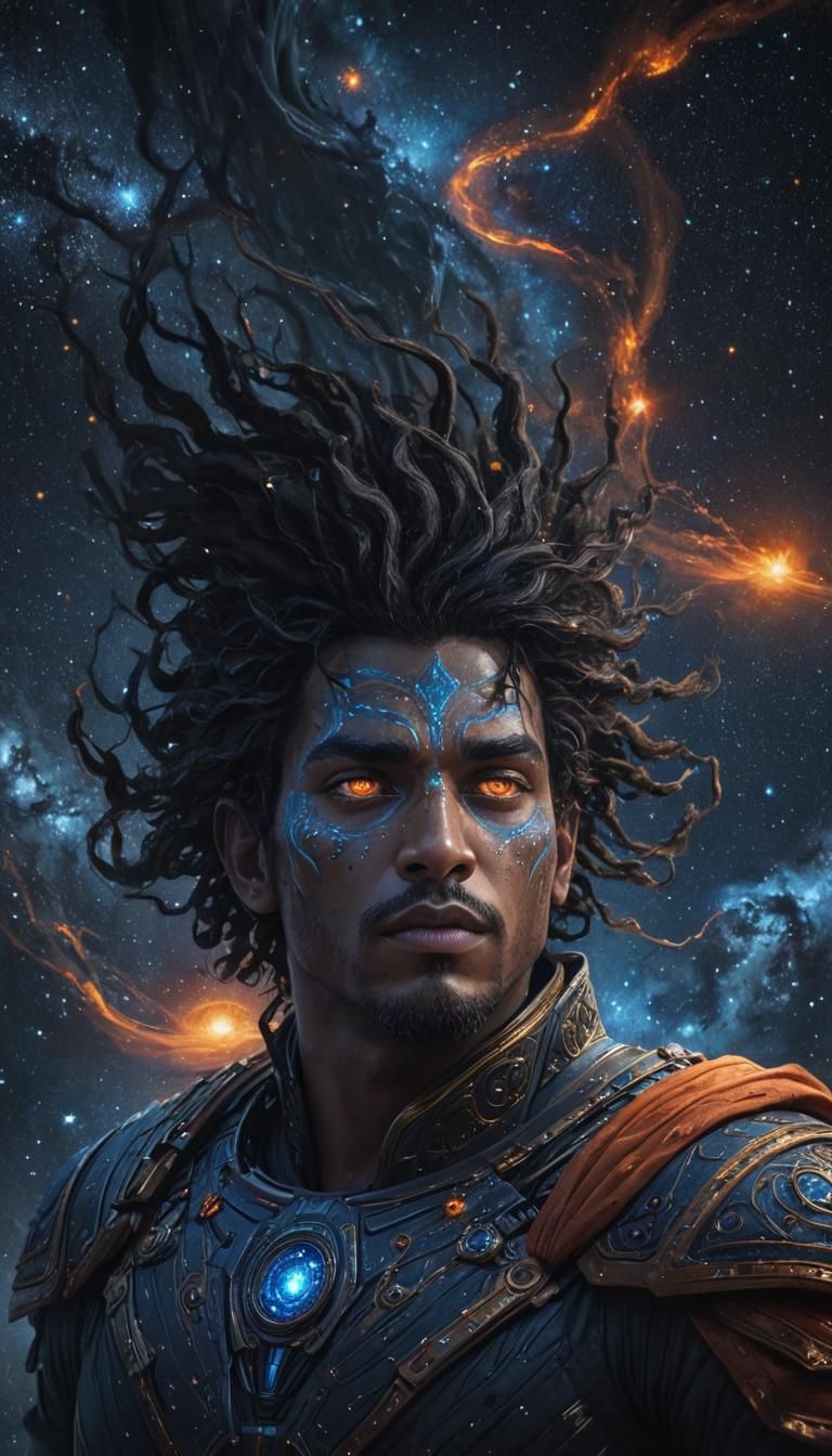Epic Dark Fantasy Portrait Amidst Cosmic Drapery