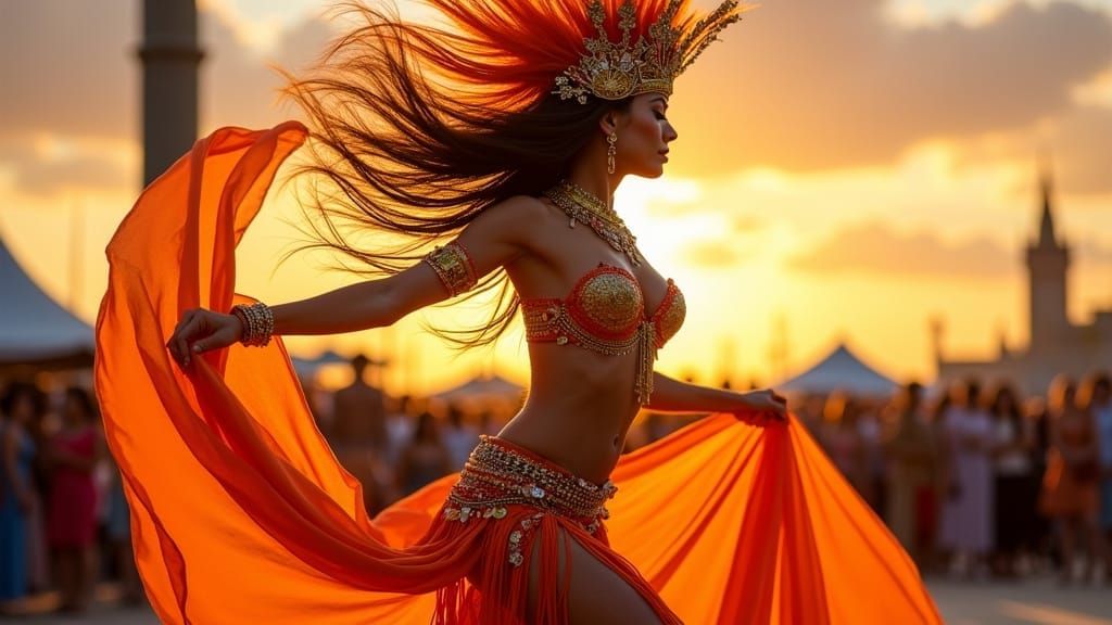 Exotic Belly Dancer Performance in Art Nouveau Style