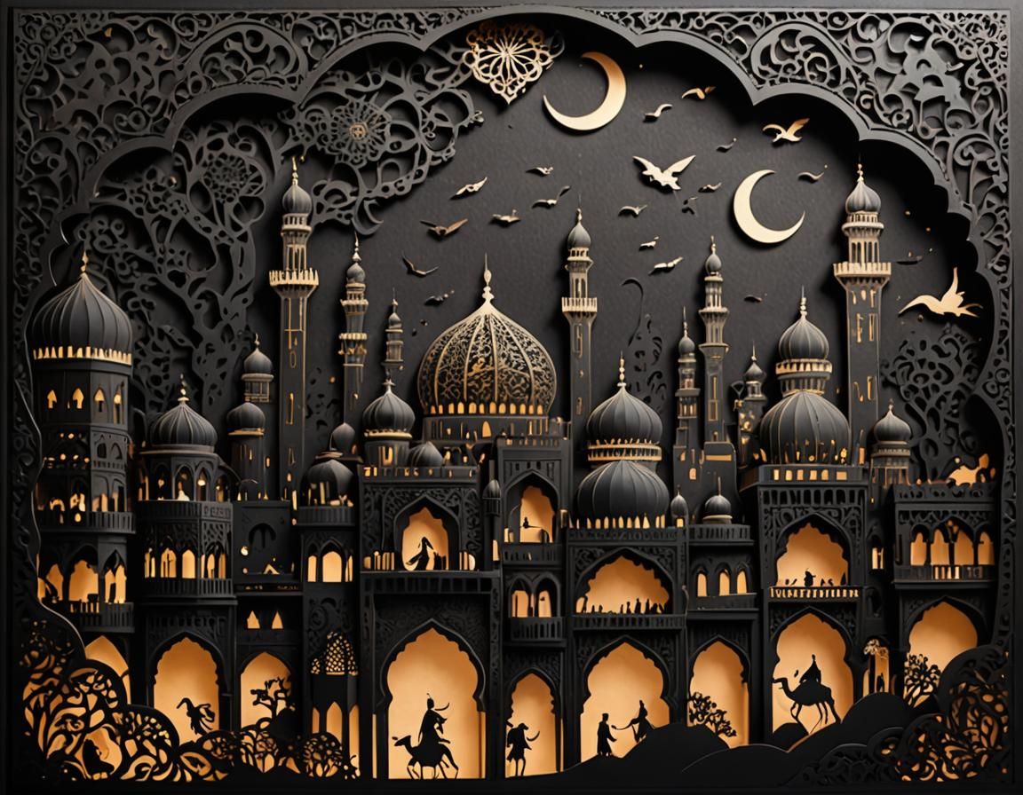 Djinn over Arabian Market in Silhouette