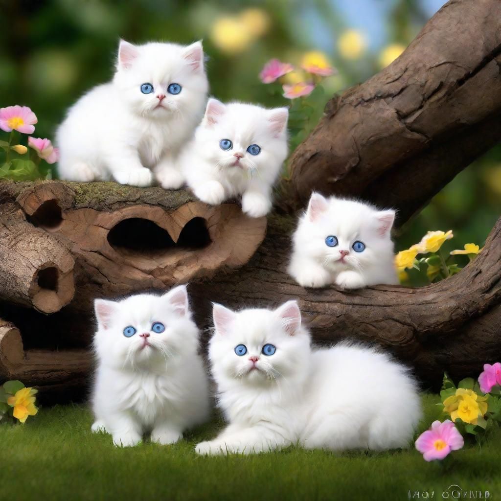 Playful Persian Kittens in Spring Sunlight