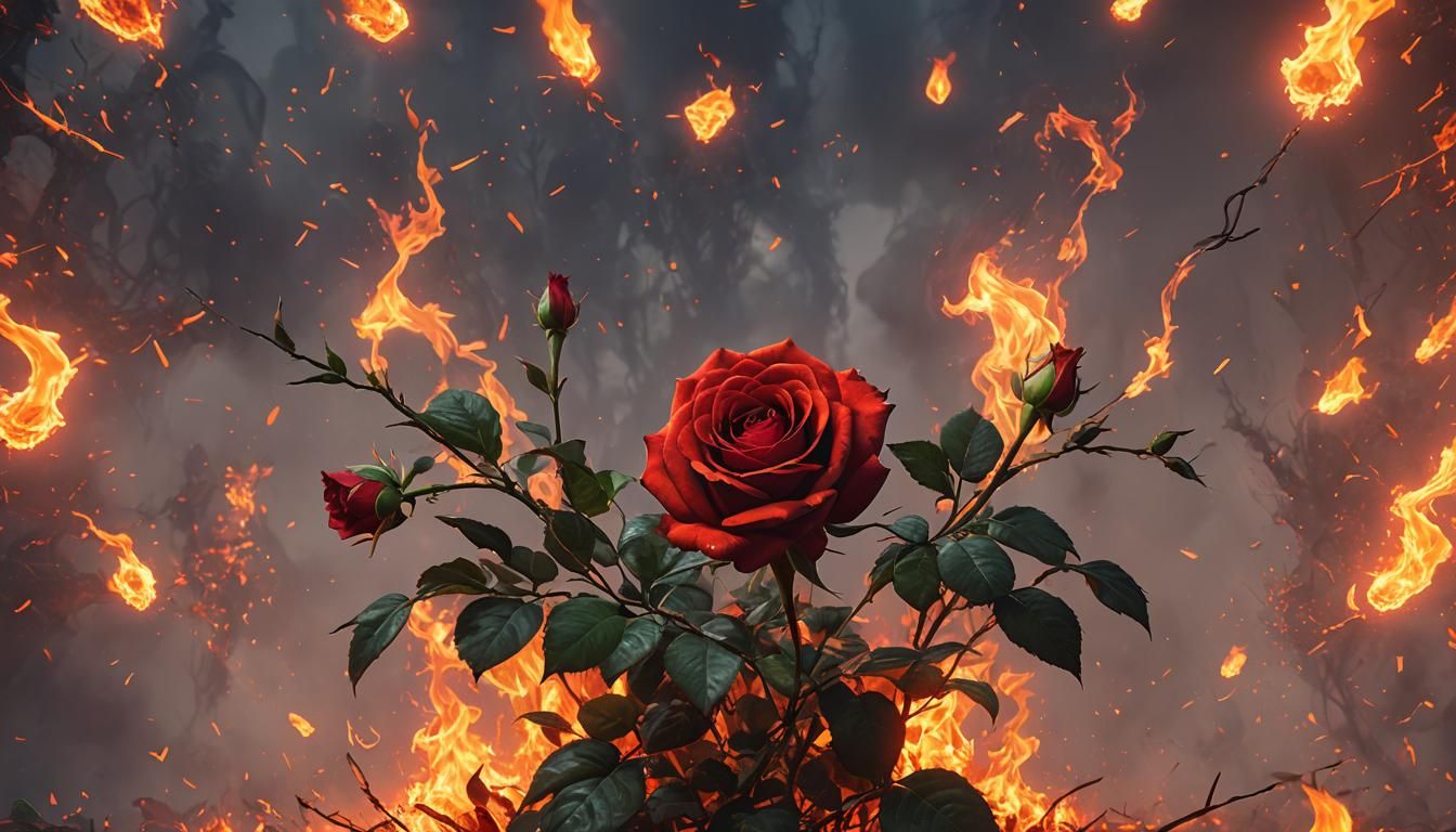 Fiery Red Rose: Detailed Matte Painting in Unreal Engine