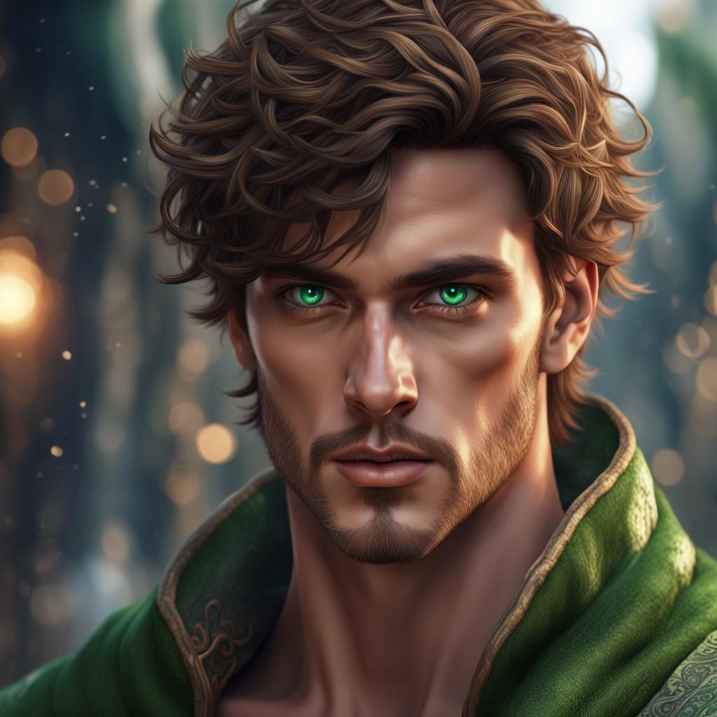 Detailed Portrait of a Man with Green-Blue Eyes