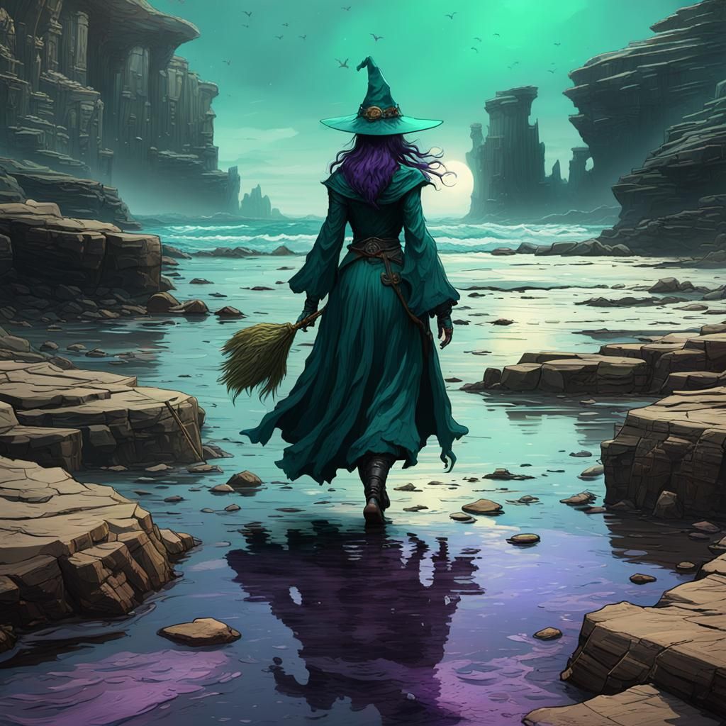 Sea Witch on Tidepools: Dark Fantasy Concept Art