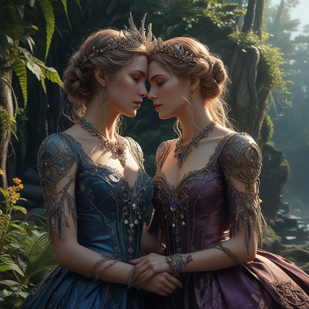 Regal Lesbian Couple in Whimsical Fantasy Portraiture